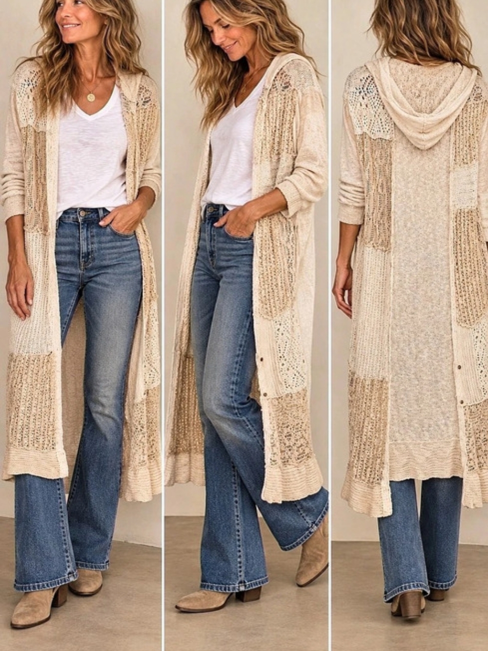 Free People Crofter Hooded Cardigan Cream